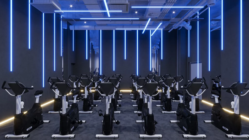 aménagement salle biking style industriel métal noir