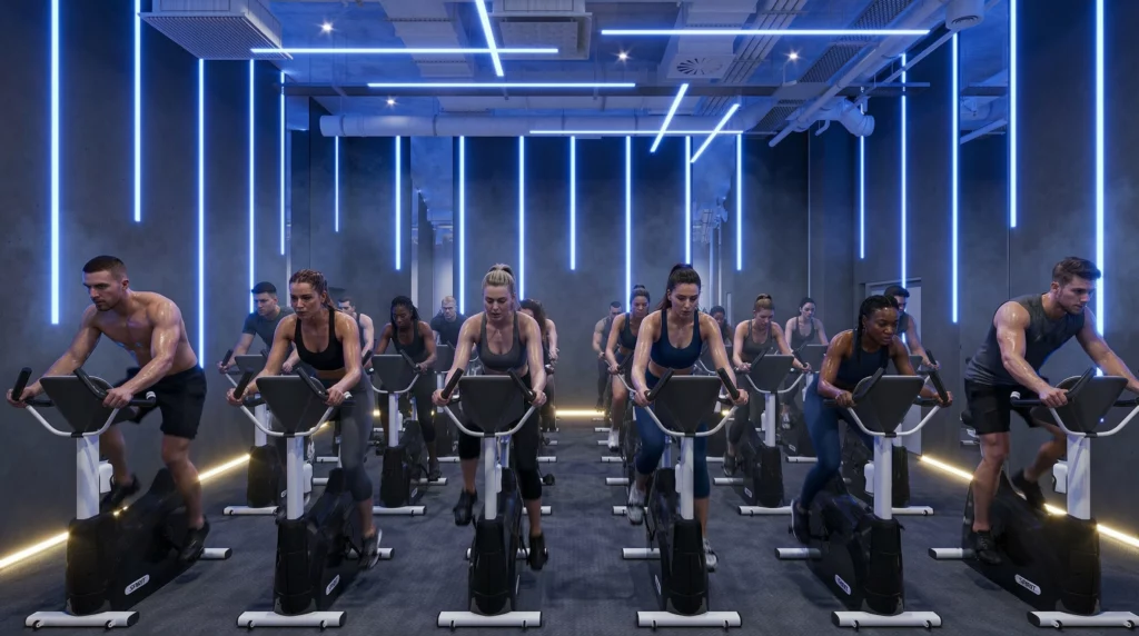 salle de biking fitness design intérieur photoréaliste 3d