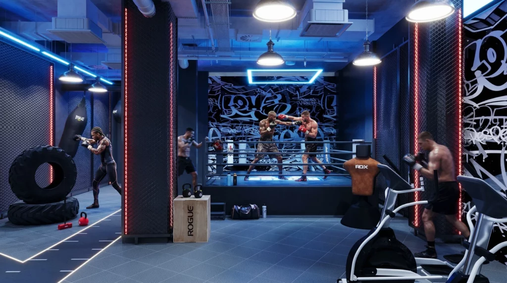 salle de box design intérieur 3d photoréaliste