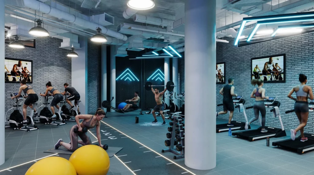salle de musculation fitness et cardio 3d design intérieur photoréaliste