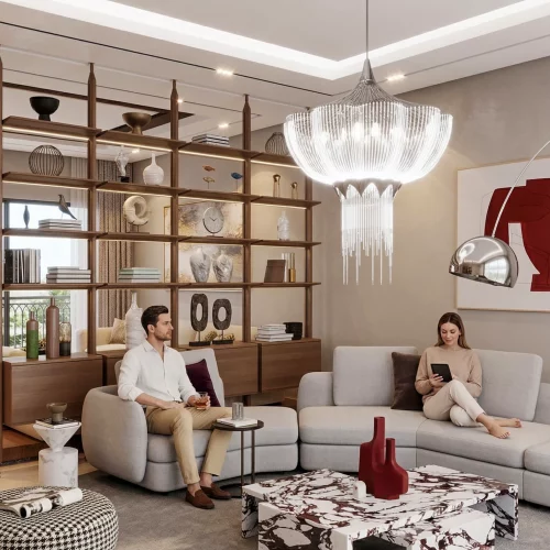 3d visualisation Salon intérieur design moderne et élégant marocain