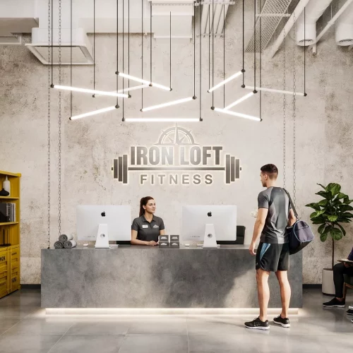 design intérieur photoréaliste de réception gym