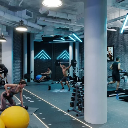 salle de musculation fitness et cardio 3d design intérieur photoréaliste